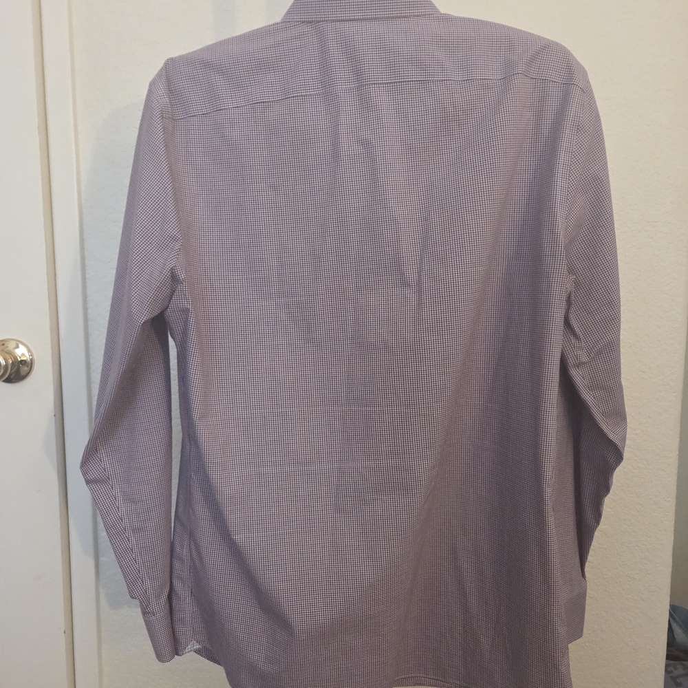 Banana Republic Large Slim Fit Non-Iron Cotton Dress Shirt Red Blue Check - Picture 2 of 4